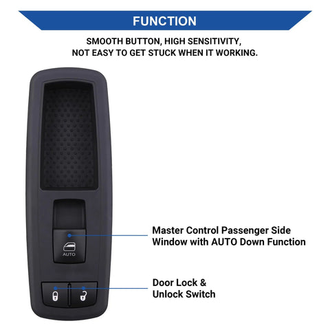 Passenger Side Power Window Switch Replacement 4602544AG Compatible With 2008 2012 Grand Caravan Town And Country Liberty Journey Ram 1500 Nitro Easy Install Durable OEM Style Button Panel showing front view with auto down function and lock button.