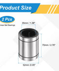 LM35UU Linear Ball Bearing Pair With 35mm Bore, 52mm OD, 70mm Length, Double-Sided Rubber Seals, Boss-Quality Bearings Image