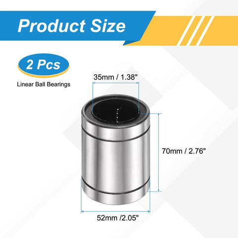 LM35UU Linear Ball Bearing Pair With 35mm Bore, 52mm OD, 70mm Length, Double-Sided Rubber Seals, Boss-Quality Bearings Image