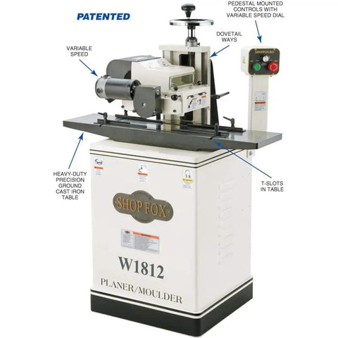 Badass Two Hp Planer Molder With Stand And Power Feed 220 Volt Woodworking Beast featuring heavy-duty cast iron table and controls.