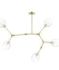 Matte Gold Five Light Adjustable Chandelier Pendant With Clear Glass Shades, modern ceiling fixture with glass bulbs