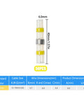 Ridiculously Durable Heat Shrink Solder Seal Wire Connectors 12 To 10 AWG Yellow 50 Pack showing dimensions and specifications.
