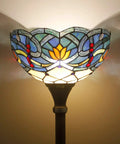 Blue Lotus Tiffany Floor Lamp With Stained Glass Shade 12 Inch Wide 71 Inch Tall Torchiere Standing Corner Uplight