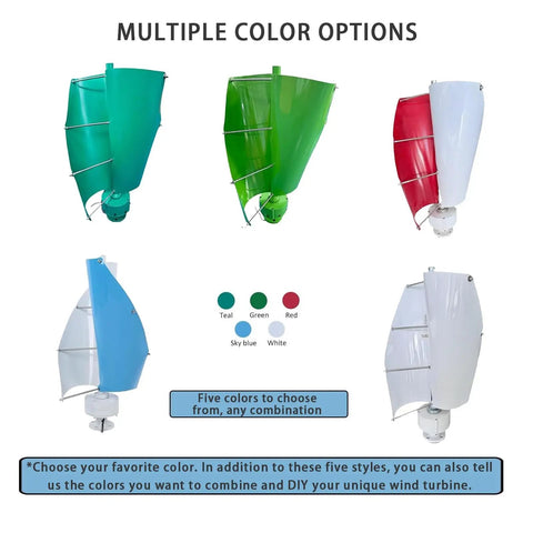 Vertical Axis Wind Turbine Kit 14000W Home Power System with color options teal, green, red, sky blue, and white