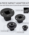 Ultra Low Profile Impact Socket Adapter Set 4 Pcs Magnetic Drive Reducer Kit Fits Tight Spades For Auto Repair Heavy Duty Sizes Including 1 Inch To 3/4 Inch And More. 4-piece black steel adapters