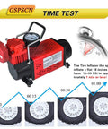 Heavy Duty 12V Car Air Compressor Pump Delivers A Blazing 150 PSI Blast showing time test for inflating tires