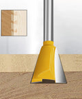 Hella Durable Six Piece Dovetail Router Bit Set Quarter Inch Shank showing a close up of a cutter head designed for precision woodworking.