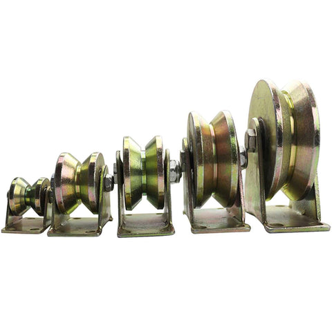 V Type Groove Sliding Gate Roller Wheel Set With Dual Bearings, Beefy Heavy Duty Steel Track Caster Pack Of 4, Side View