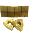 Solid Carbide Turning Indexable Insert Holder For Metal Lathe And CNC External Cutting Tools WNMG080408 showing gold inserts.