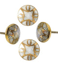 Set Of Four Premium Mother Of Pearl Decorative Drawer Knobs With Gold Embroidered Detailing For Kitchen Cabinets And Dressers Brass Round Handles