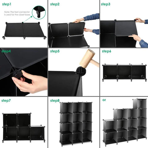 12 Cube Storage Organizer Shelf System Built To Tackle Messes In Style For Bedroom Living Room And Office Dope Durable Plastic Cubes DIY Bookcase Shelves Great For Books Toys Clothes Decor Black Finish