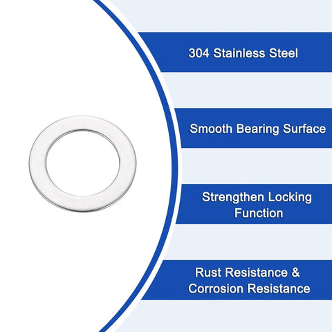 Twenty Piece M10 Flat Washers Built Different With Solid 304 Stainless Steel Measuring Ten By Sixteen Millimeters, showing smooth surface.