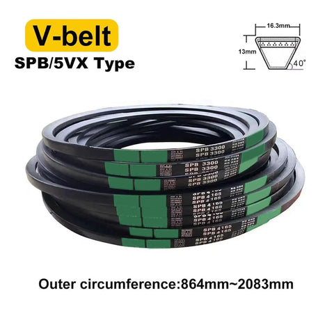5V Rubber V Belt Drive Conveyor Belt Tough As Nails Durable Transport Strap For Auto Industrial Household And Farm Machinery With Flexible Outer Circumference From 864mm Up To 2083mm For Wide Compatibility And Long Lasting Performance. SPB/5VX type rubber V-belts, 13mm x 16.3mm
