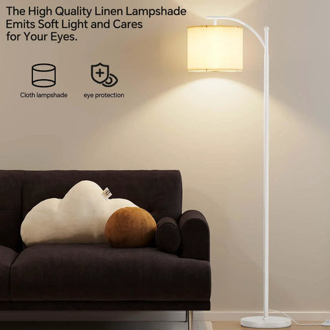 Arc Floor Lamp with Remote Control and Stepless Dimmable Bulb, Tall Gold Standing Lamp with Hanging Shade for Living Room Bedroom Office