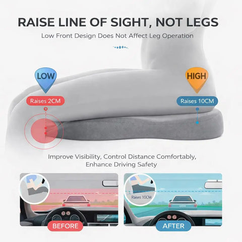 Elevate Your Drive With This Memory Foam Booster Seat Cushion Designed For Mini Cooper SE Convertible showing low and high height adjustments.
