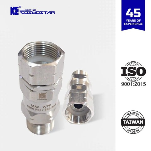 Stainless Steel M22 360 Degree Pressure Washer Swivel Joint Fitting For Guns And Hoses, 5000 PSI, 0.85 Inch ID To M22, High Flow, No Twist, Not For 3 By 8 NPT M.