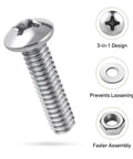 Beefy Pan Head Machine Screws With Nut And Flat Washer Assortment Kit 8-32 X 3 Full Thread 304 Stainless Steel Phillips Drive