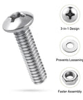 No-Fuss 10-24 By 2 Pan Head Machine Screws Kit With Nuts And Flat Washers 304 Stainless Steel fastener with Phillips drive
