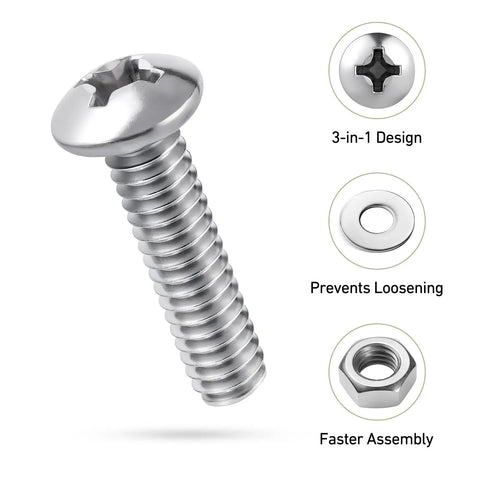 No-Fuss 10-24 By 2 Pan Head Machine Screws Kit With Nuts And Flat Washers 304 Stainless Steel fastener with Phillips drive