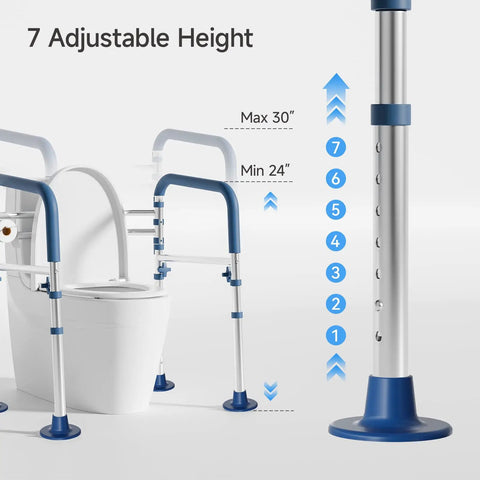 Rock-solid Aluminum Toilet Safety Frame And Adjustable Rail For Seniors Extends From 24 To 30 Inches showing adjustable height features
