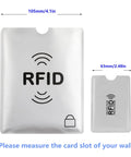 RFID Blocking Sleeves Set With 16 Pieces 10 Credit Card Holders And 4 Passport Protectors waterproof design dimensions shown