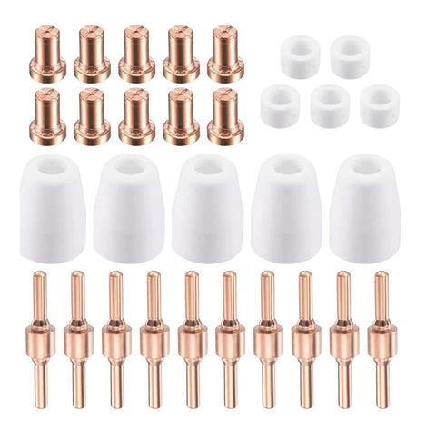 Upgraded Plasma Cutter Tip And Electrode Kit For Cut-40 Lgk-40 Pt-31 includes red copper nozzles and shield cups for smooth cutting.