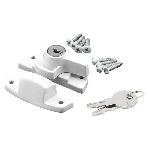 Keyed Sash Lock For Aluminum Vinyl Or Wood Double Hung Windows With Two Inch Hole Centers Heavy Duty Zinc Diecast In White Finish Locks
