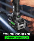 Heavy Duty 24 Volt Brushless Cordless Die Grinder Delivering Knockout 28000 Rpm Adjustable Speed control panel with LED indicators.