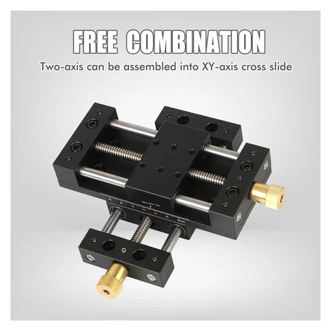 Displacement Platform With Manual Fine Tuning For Precision Cross Moving Table Sliding Stage With Base Dual Axis Positioning Screw Feed Mechanism Pro Grade Locking Optical Grade Accuracy For Lab And Manufacturing, shown assembled with gold tuning knobs.