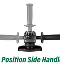 Powerful 4-1/2 Inch Angle Grinder With 12 Amp AC Brushless Motor, Variable Speed, showing 3-position side handle design