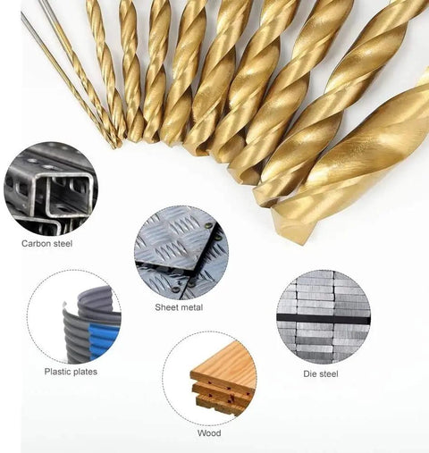 Image of 99 Piece Extra Heavy Duty Drill Bit Set For Steel Wood Metal Copper Aluminum With Rugged Storage Case showing various bits for diverse materials.
