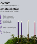 Flickering Flameless Taper Candles With Remote, 10 Inch LED Candlesticks set in brass holders with greenery