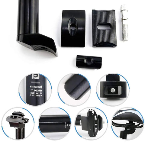 Aluminum Bicycle Seat Post 25.4mm By 300mm Adjustable For MTB Road Bike BMX Built Tough Lightweight One Piece Alloy Seat Post With Strong Clamp And Extra Long Reach components and close-ups.