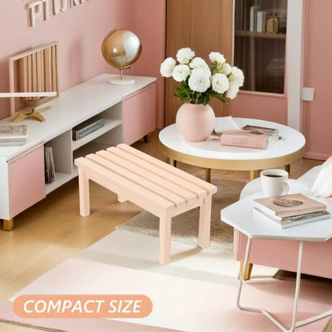 Wooden Dollhouse Bench 1:12 Scale Miniature Furniture For Fairy Garden Micro Landscapes Beige Finish in modern room.