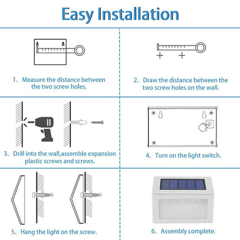 Easy installation guide for Outdoor Solar Deck Lights Pack Of 6, Waterproof Stainless Steel Stair And Path LED Lights, IP65, 24LM.