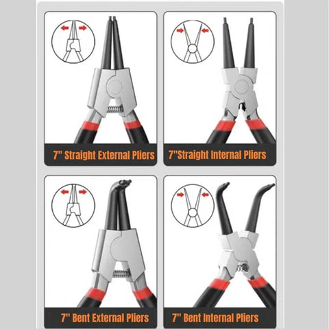 7 Inch Snap Ring Pliers Set Four Piece Internal External Circlip Pliers With Straight And Bent Jaw Beefy Heavy Duty Professional Pliers In Storage Pouch For Automotive And Machinery Repairs