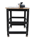 Kick Start Your Workshop With This Tight Router Table Package Featuring A Zero Wiggle Heavy Duty Stand Full Size Plycore Surface Precision Align Plate And Smooth Gliding Pro Fence, showcasing a heavy-duty router table with a plywood top and sturdy metal stand.