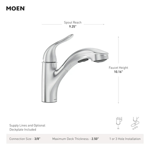 Brecklyn Glacier White One-Handle Single-Hole Kitchen Faucet With Pull-Out Sprayer Power Clean Reflex System diagram showing dimensions