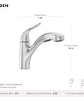 Brecklyn Mediterranean Bronze Single Handle Pull Out Sprayer Kitchen Faucet with spout reach and faucet height dimensions.