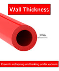 Close-up of Red 10mm ID Silicone Vacuum Tubing Hose, Five Feet Long, 16mm OD, with 3mm wall thickness, prevents collapse under vacuum