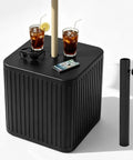 2-In-1 Umbrella Base And Side Table For Outdoor Patio, 16.54 Inch, with drinks and phone on top, UV resistant, black design