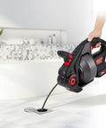Pro Level Cordless Drain Auger 25 Ft Heavy Duty Plumbing Snake 18 V Battery clearing a drain in a bathroom sink.