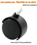 2 Inch Swivel Caster Wheels Set Of 4 With Black Nylon M8 Threaded Stem close-up, showing load capacity and installation details.
