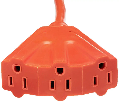 High Visibility 25 Foot 3 Prong Indoor Outdoor Extension Cord With 3 Outlets, 13 Amps, 1625 Watts, 125 VAC, Heavy Duty Copper Wire, Weatherproof