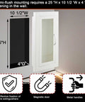 No Sweat Flush Install Heavy Duty Recessed Fire Extinguisher Cabinet Solid Steel Wall Box dimensions 25H x 10.5W x 4D with clear view window.