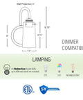 Dimensions and lamping details for Kira Home Rayne 10" Modern Farmhouse Wall Sconce for Bathroom Vanity, Pack of 2.