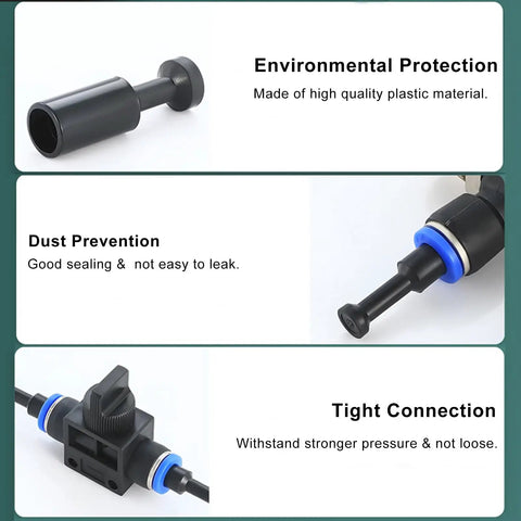 60-Piece Push To Connect Pneumatic Fittings And Blank Plugs Set For 1/8 5/32 1/4 5/16 3/8 1/2 Inch showing tight connection.
