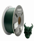 Badass PETG Carbon Fiber Filament 1.75Mm 1Kg Spool Bright Emerald Green next to a 3D printed skull detail.