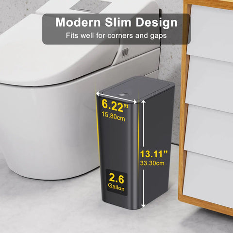 Three Pack 10L Small Trash Cans With Lids Pop Up Lid Space Saving Slim Waste Baskets For Bathroom Kitchen Office College