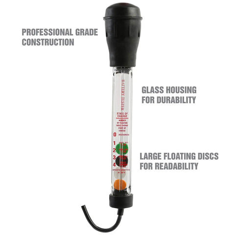 Pro Grade Battery Hydrometer Tester With Floating Disc Specific Gravity Readout For Cars And Golf Carts 16.25 Inch Auto Battery Tester